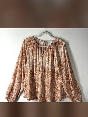 Printed Peasant Blouse in Rust and Cream